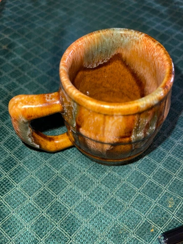 Vintage Dryden Ozark Frontier, Barrel design, 8 ounce,drip glazed Cups, Set Four