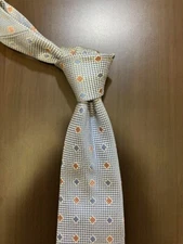 Drake's Neck Tie Barney's New York Light Blue Check & Square Dot 100%Silk