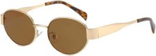 Trendy Retro Oval Sunglasses for Women Men Small Metal Frame Sun Gold/Brown