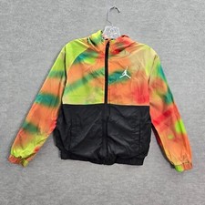 Air Jordan Boys Jacket Medium Orange Tie Dye Colorblock Windbreaker Full Zip