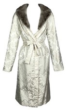 Vintage F/w 1998 Dolce & Gabbana Ivory Silk Puffer Jacket W Fur Collar