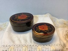 Faux Paper Mache Nesting Lidded Trinket Boxes Set of 2 Plastic