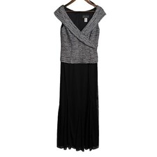 Alex Evenings Women's NWT Black Silver Glitter Trumpet Collared Evening Gown 8