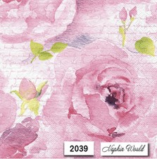  2039 TWO Individual Paper LUNCHEON Decoupage Napkins - PINK ROSE FLOWER