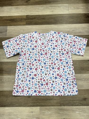 Natural Uniforms Scrub Top Women's Size Small Colorful Flowers in EUC