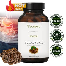 Turkey Tail Mushroom Capsules 500mg, Organic Dual Extract, Digestive Health