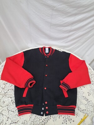 Vtg 90s Sweatshirt Button Varsity Jacket Black Red Rottweiler Dogs 