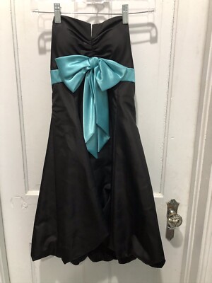XSCAPE by JOANNA CHEN Black Satin Strapless Cocktail Evening Women Dress Sz 