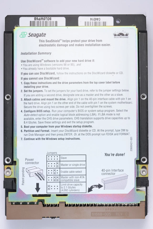 Seagate Baracuda 20GB IDE Desktop Hard Drive Model ST320424A P/N 9P3013-030 - Image 2 of 2