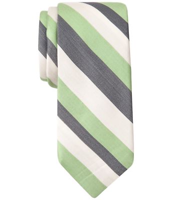 $124 Ryan Seacrest Mens White Blue Green Stripe Skinny Slim Silk Necktie 57 X 3