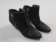 Frye Judith Double Zip Black Suede Leather Ankle Boots Sz 8 Block Heel