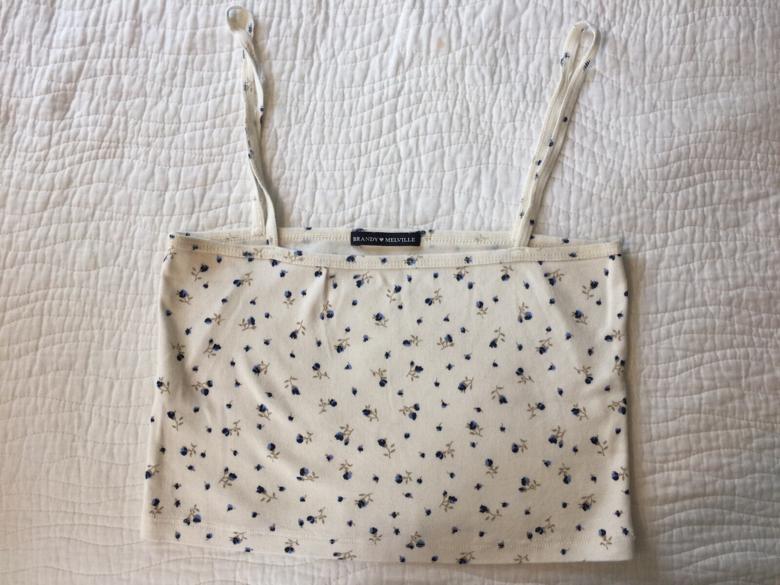 Brandy Melville White Tank With Blue Flowers Gem