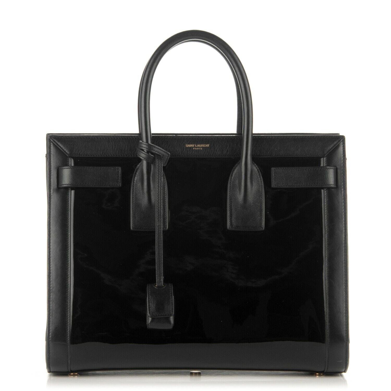 SAINT LAURENT PARIS YSL Sac De Jour Small Black Patent Leather Bag Purse Tote