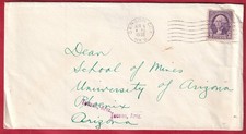1935 cover Virgil M Price Franktown/Carson City Nevada to School of Mines AZ