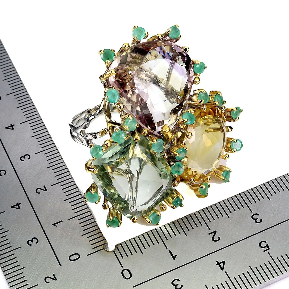 925 Anello Argento Sterling Ovale Citrino 59ct Ametrino Mano Gemma Misura 8 - Immagine 3 di 4