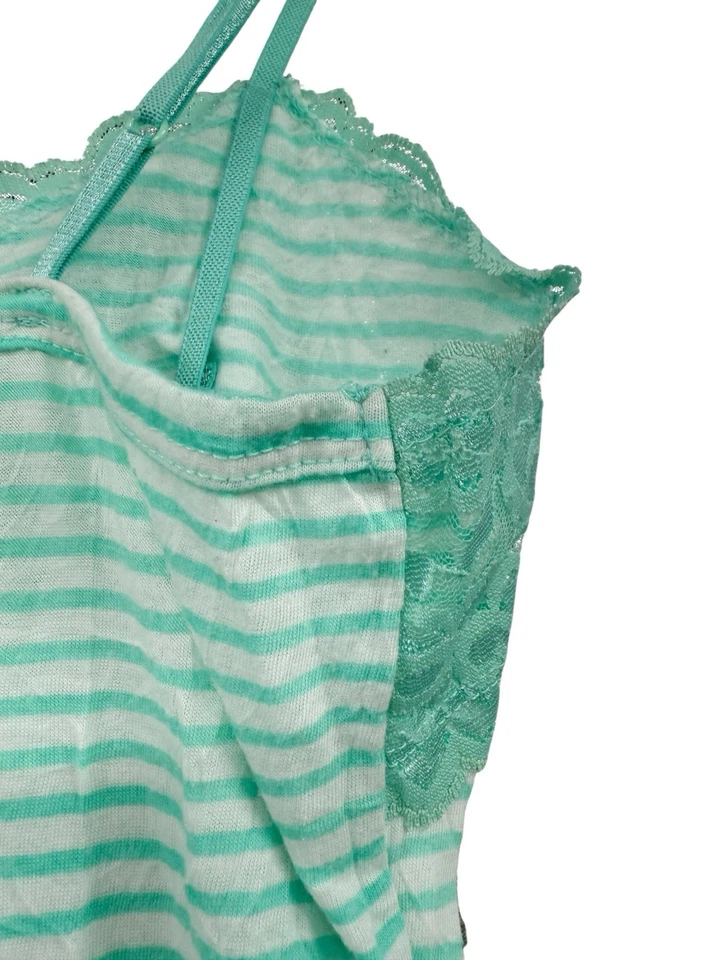 Camiseta sin mangas Y2K verde claro a rayas encaje arrugado cami tocador mediana coqueta de hadas Foto 3 de 4