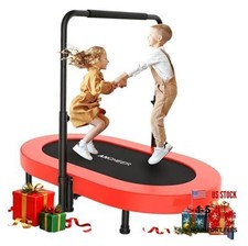 56" Double Mini Trampoline for Kids, Mini Rebounder with 5-Level Red Pro