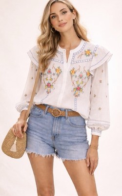 Berenice Carmencita Embroidered Blouse Sz S Ivory Festival Boho Chic Cottagecore