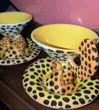 Moorland Pottery 1999 Leopard Print Cup & Saucer Pair Rare Animal Design