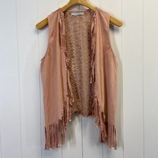 Maurices Boho Festival Faux Suede Fringe Vest Womens Medium Dusty Rose Cowgirl