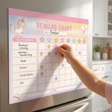 Pink Magnetic Reward Chart for Kids at Home 12.4 x 9.84 Inch