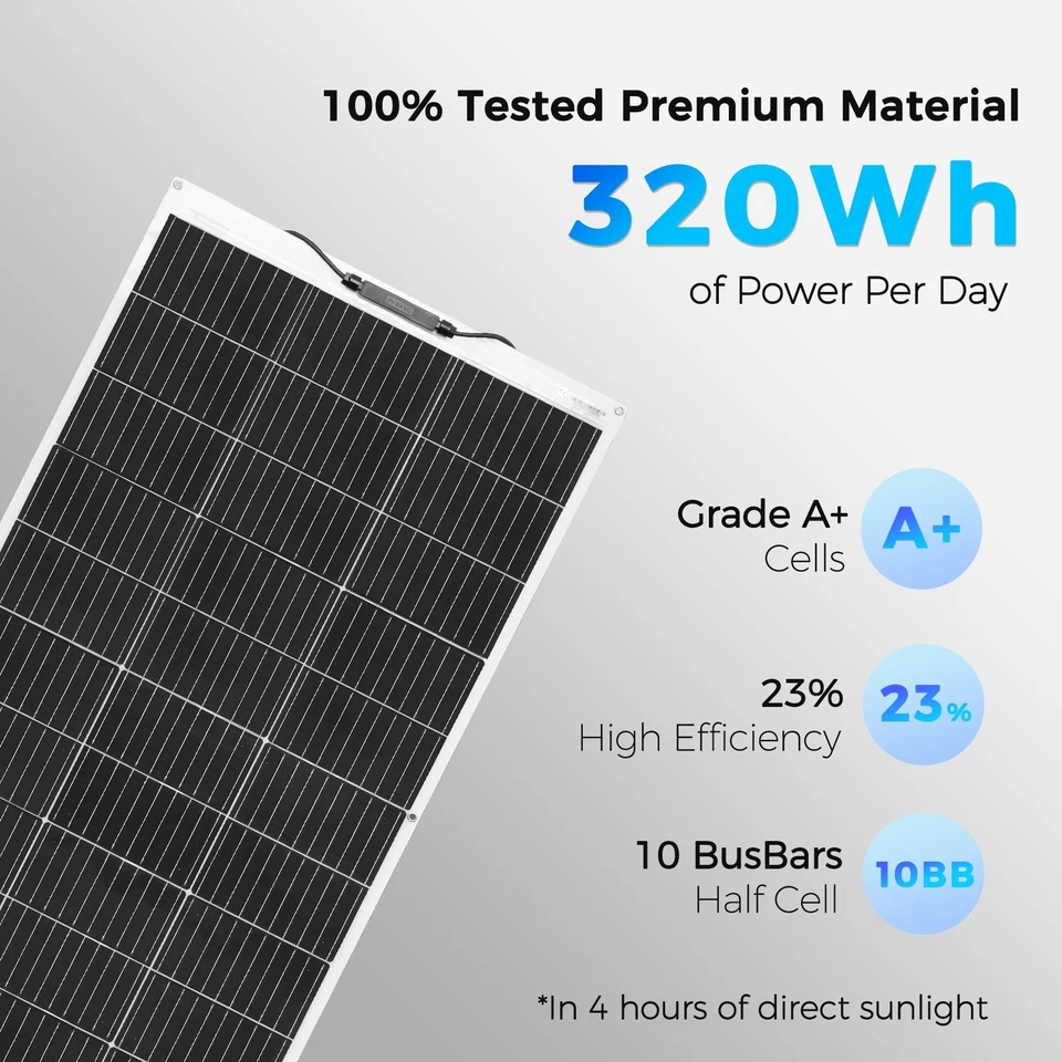 240W Solarmodul Mono Solarpanel Flexibel biegsam 12v Netzunabhängig Wohnwagen - Bild 3 von 4