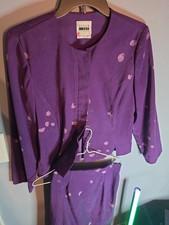 Leslie Fay Vintage Purple Floral Skirt Suit Set Jacket Midi Skirt Size SP