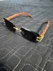 Women’s Rimless Rectangle Sunglasses Gold Metal Frame Black Tinted Lenses — photo 3