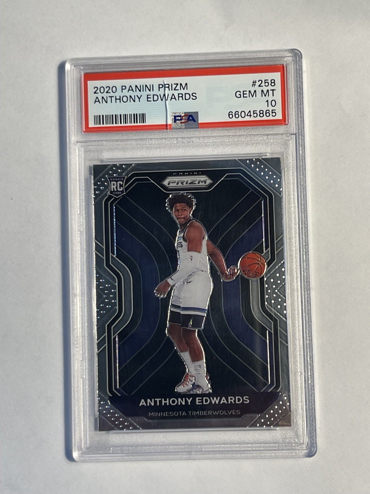 2020 Panini Prizm #258 Anthony Edwards Rookie RC PSA 10 Gem Mint *Crack in Slab