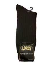 NEW NOS Vintage 7 pairs mens black dress socks Lorders shoe size 6-10 cotton bld