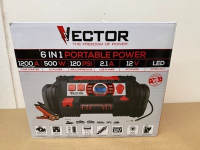 New Vector 6 in 1 1200A Jump Starter, Dual Power Inverter, 120 PSI Air  PPRH5V