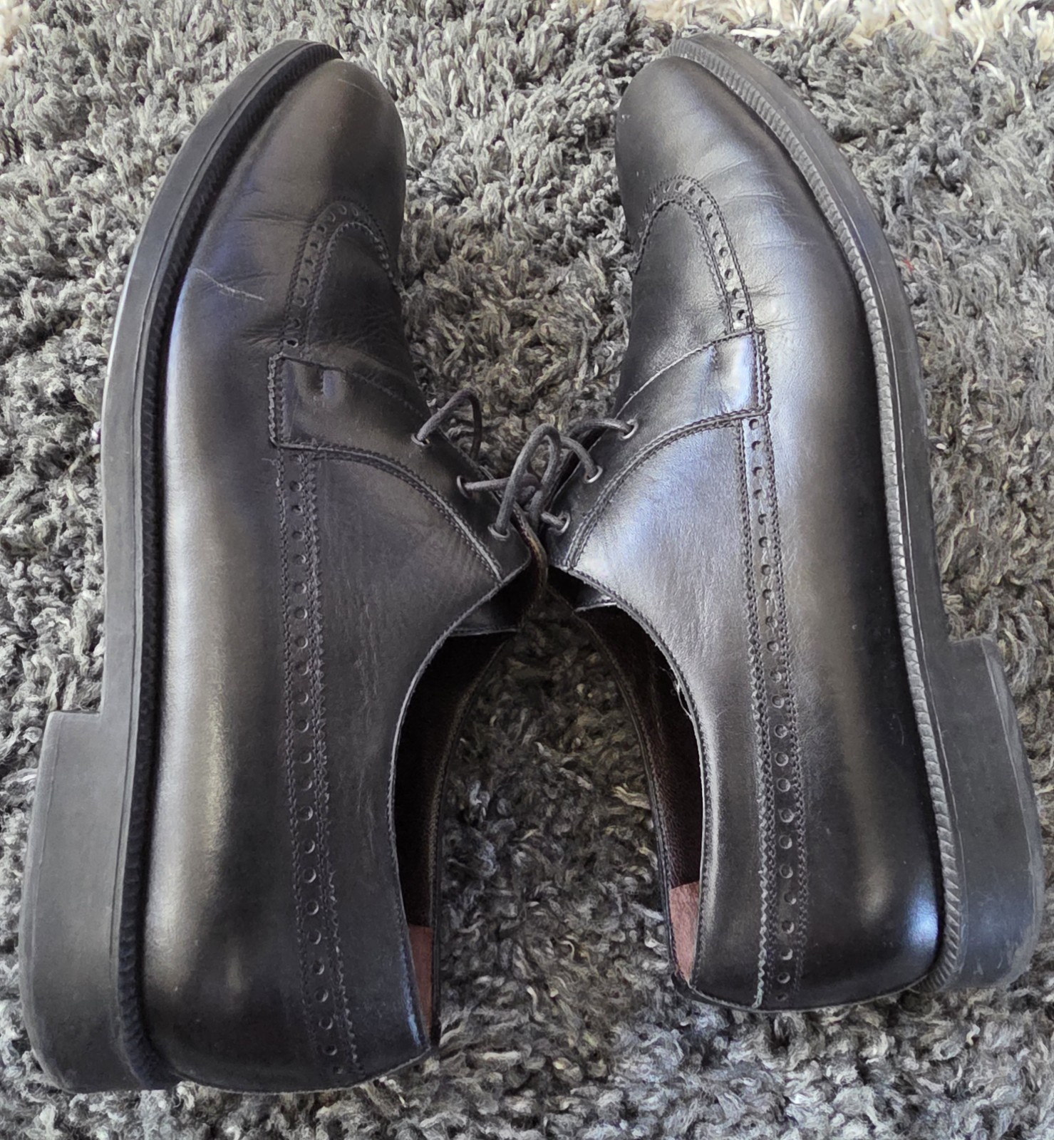 A. TESTONI Solid Black Leather Oxford Wingtip Dre… - image 5