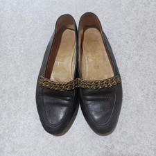 CHANEL Black Calfskin Leather Chain Detail Ballet Flat Shoes Ladies 5.5 Italy