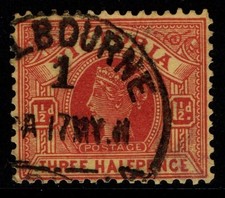 Australia Victoria 1901 1910 Three halfpence 1½d red brown SG386b Used CDS