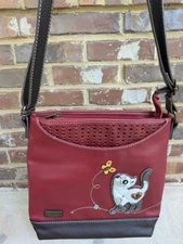 Chala Burgundy Slim Cat Sweet Messenger Crossbody Tote Purse Faux Leather Bag