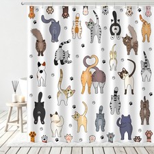 72x72 Inch Fun Butt Cat Shower Curtain Cute Kitten Animal Bathroom Decor