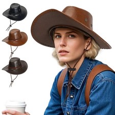 Western Cowboy Cap - PU Leather - Unisex for Men  Women Brown/Coffee/Black