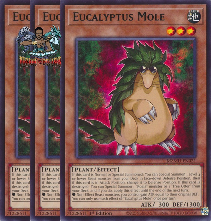 Yugioh! 3x Eucalyptus Mole MZMU-EN021 Rare 1st Ed NM