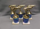 lot of 5 pinewood derby trophy award blue column rounded car