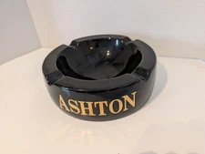 ASHTON Black & Gold Ceramic Cigar Ashtray Vintage 