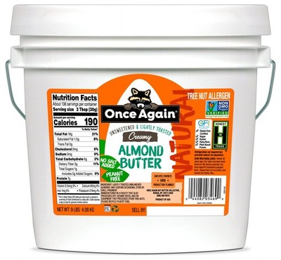 Once Again Creamy Natural Almond Butter No Sugar, Lightly Toasted - 9 Pound
