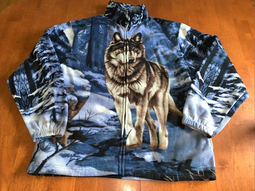 Wildkind Snow Grey Lone Wolf  Zip Up Fleece Jacket Sweatshirt Wolves XL - product listing photo