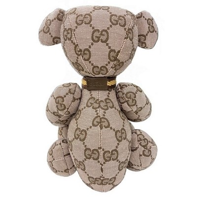 GUCCI GG Pattern Monogram Teddy Bear Beige Canvas Plush Doll With