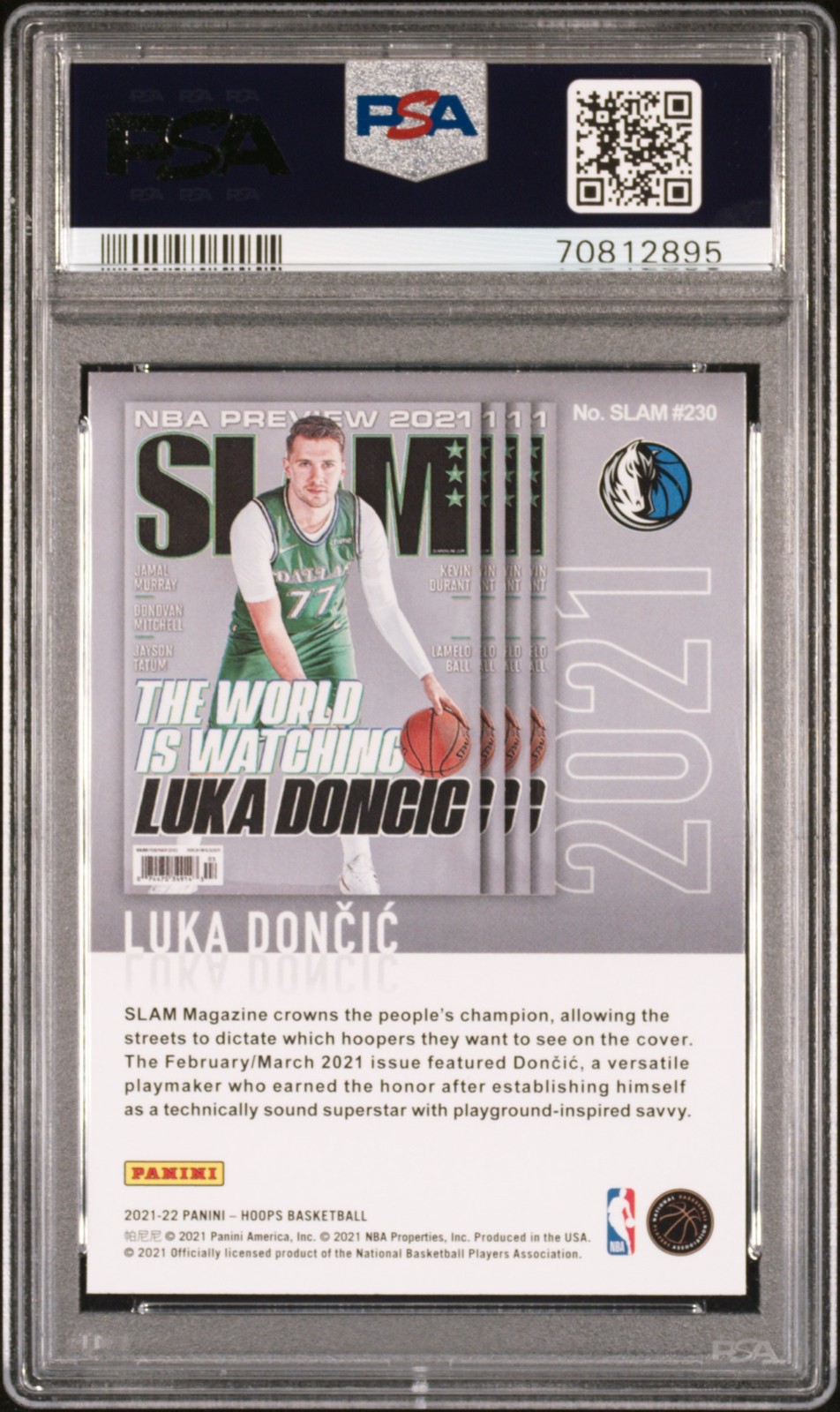 2021-22 Panini NBA Hoops Slam Slam-Holo Luka Doncic PSA 9 #230 view 2