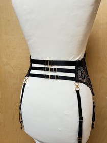 Bordelle Onda Suspender Garter Black Adjustable 24k Gold Plated S