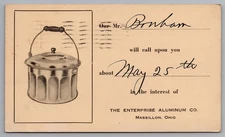 Massillon OH c.1926 Advertisement Postcard The ENTERPRISE ALUMINUM Co.