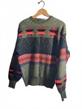 Cozy Vintage Wool Blend Sweater with Colorful Geometric Pattern Large