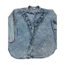 Vintage Acid Wash Chambray Pleated Statement Shirt Geometric USA Made Size 16