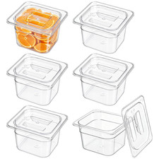 6 Pack 1/6 Size Plastic Clear Food Pans with Lids for Kitchen Restaurant Food Pr
