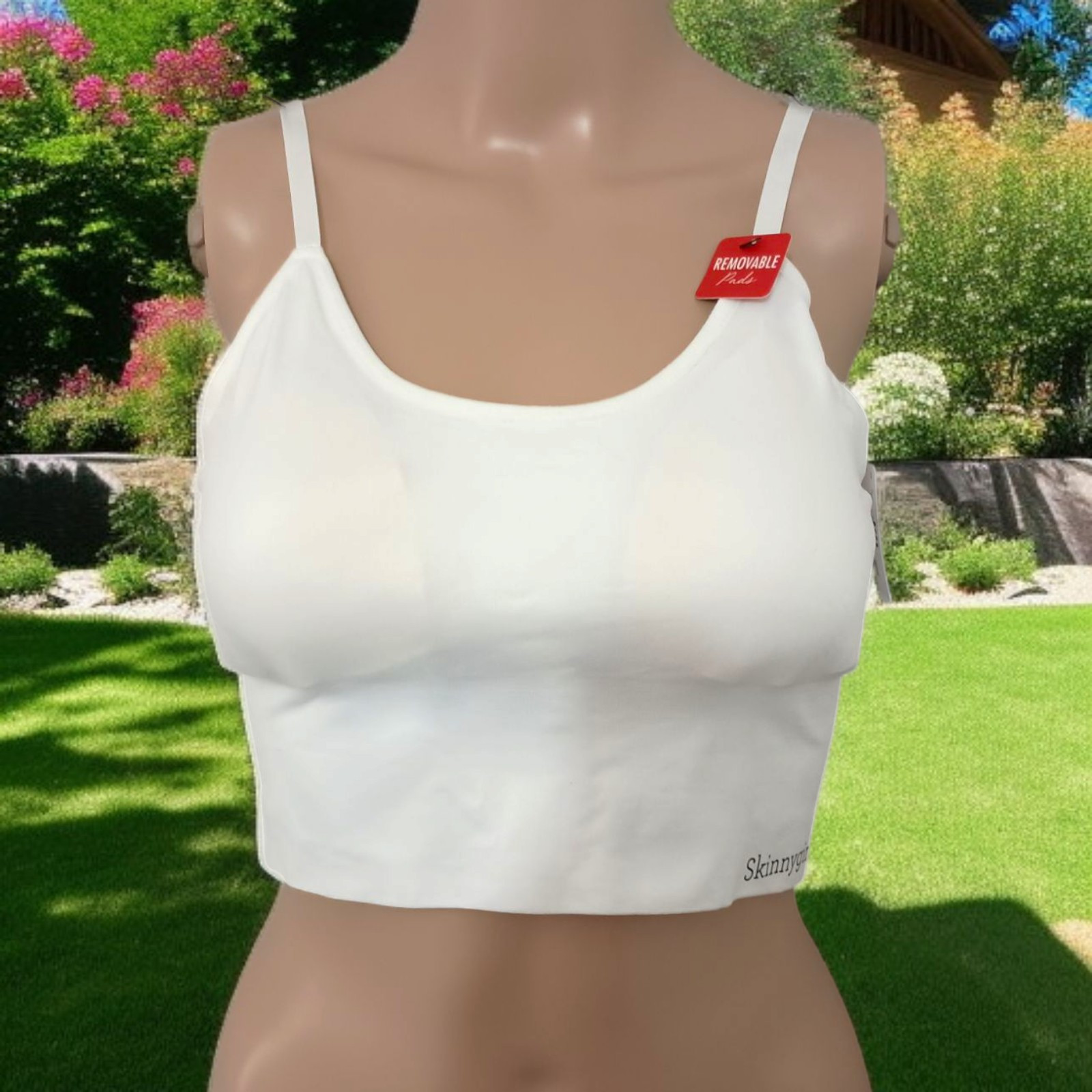 SkinnyGirl Crop Top Cami Large Y2K Cropped Adjustable Straps NEW White Pads-image
